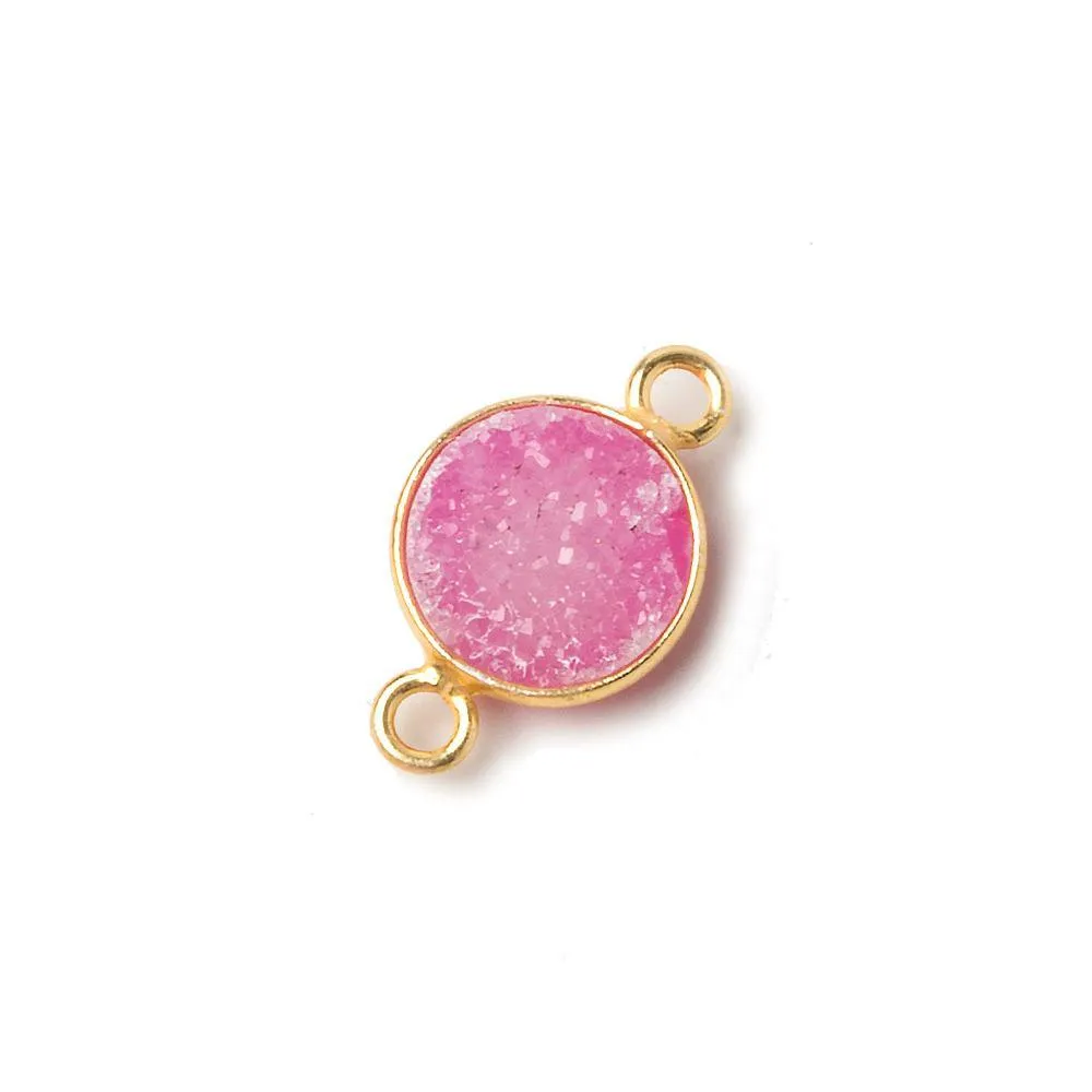 10mm Vermeil Bezel Pale Pink Drusy Coin Connector 1 piece