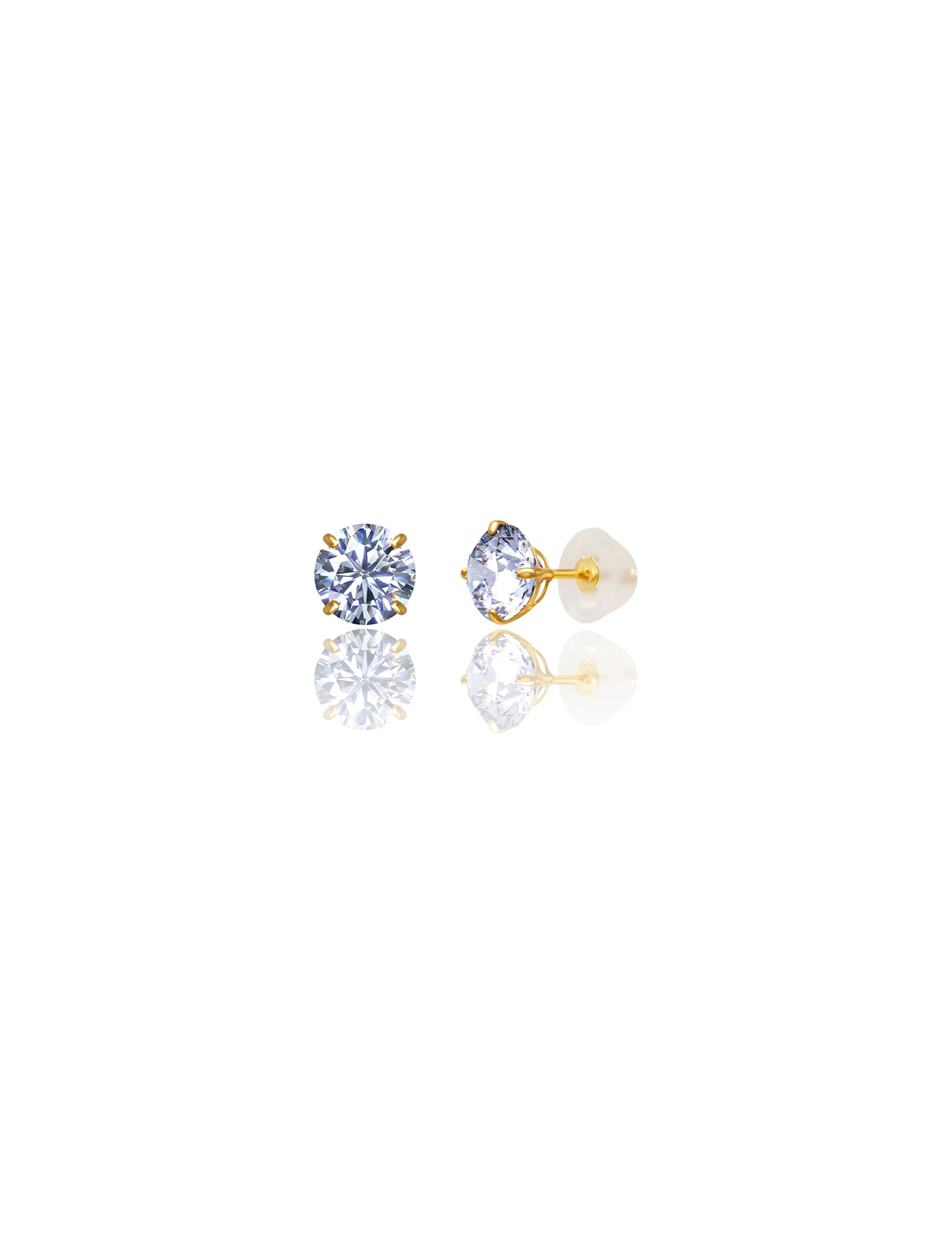 14K Yellow Gold 6MM Round CZ Pushback Stud Earrings