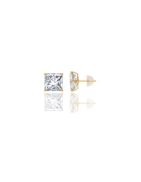 14K Yellow Gold 8MM Square CZ Pushback Stud Earrings