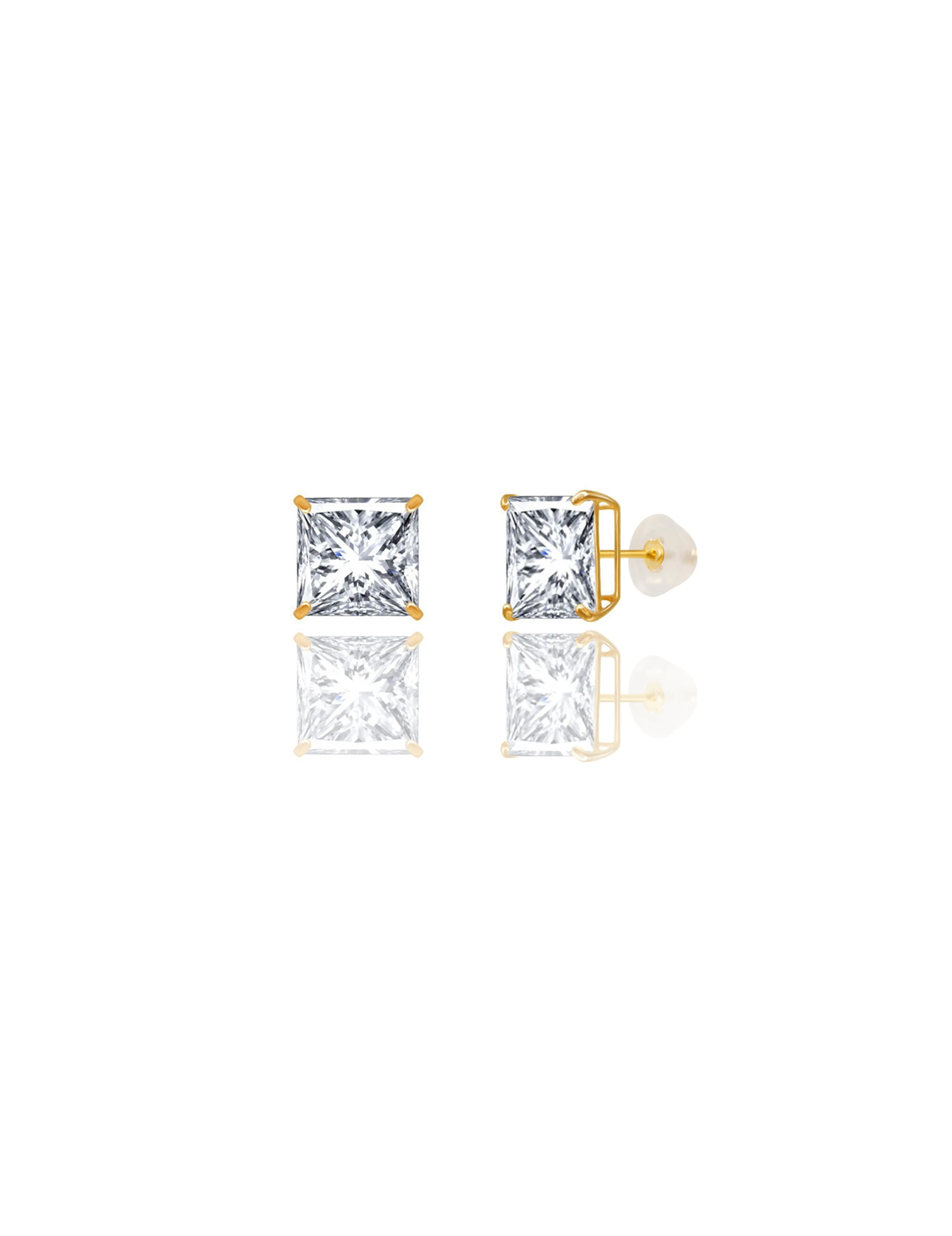 14K Yellow Gold 8MM Square CZ Pushback Stud Earrings