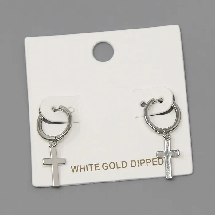 Cross Charm Gold Dipped Metal Mini Hoop Earrings