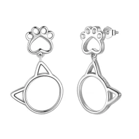 Cute Animal Cat Face Paw Earrings Women Girls Jewelry 925 Sterling Silver