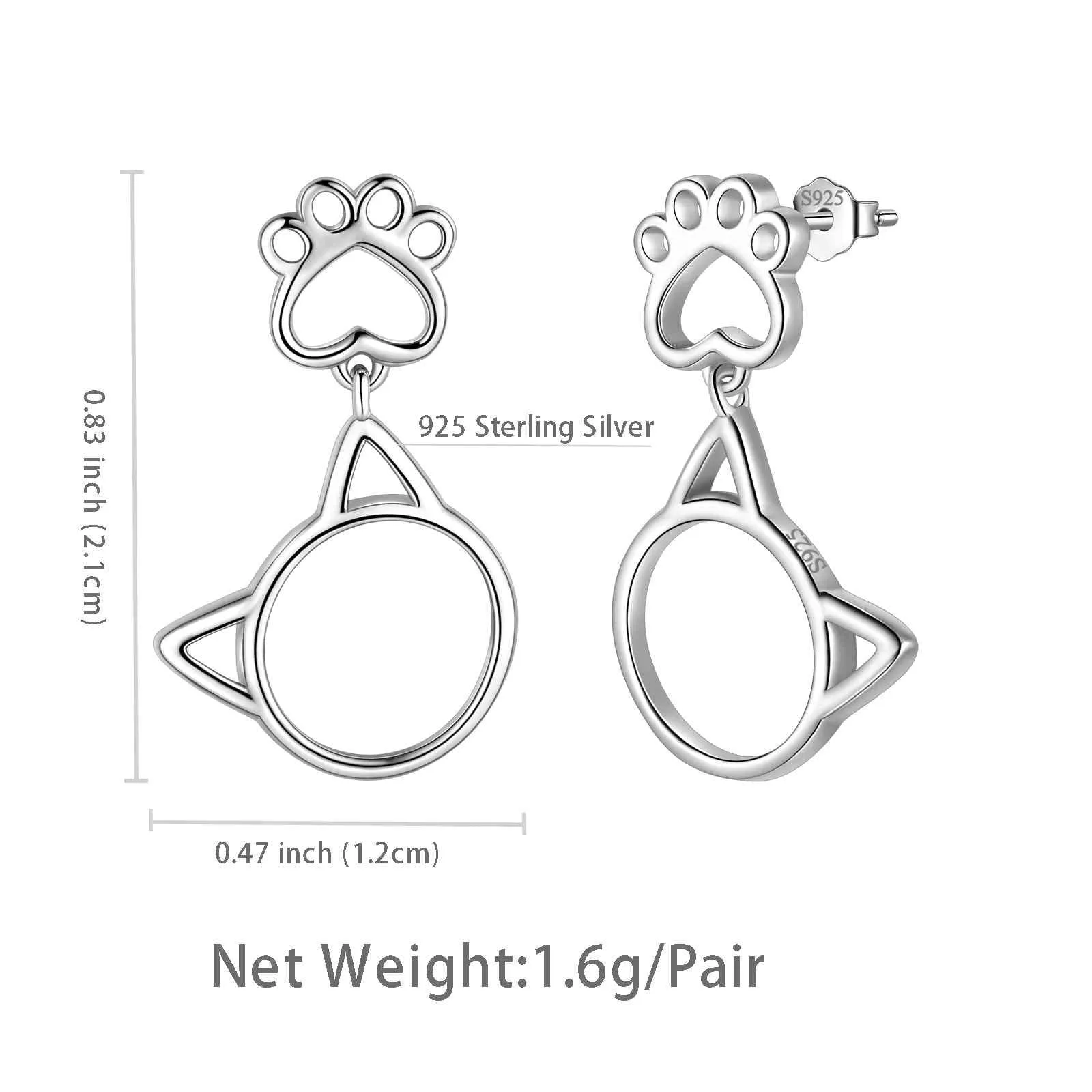 Cute Animal Cat Face Paw Earrings Women Girls Jewelry 925 Sterling Silver