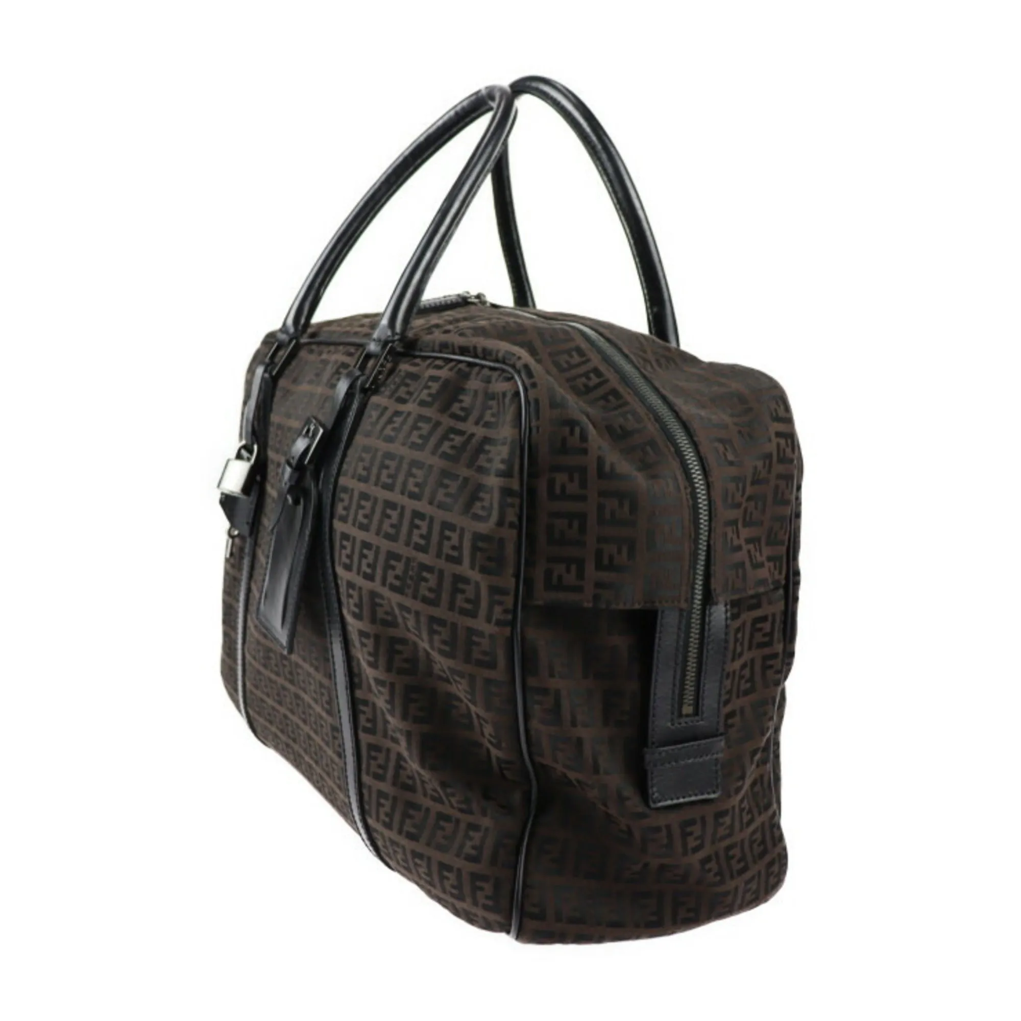 FENDI Boston bag 7VS002 canvas leather dark brown black Zucchino Zucca pattern