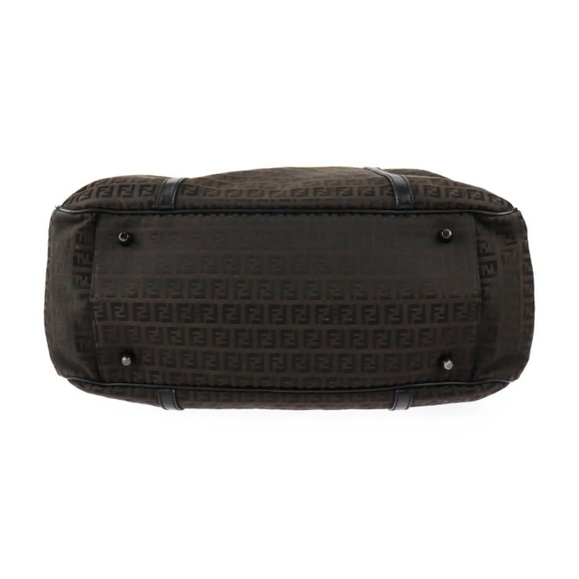 FENDI Boston bag 7VS002 canvas leather dark brown black Zucchino Zucca pattern