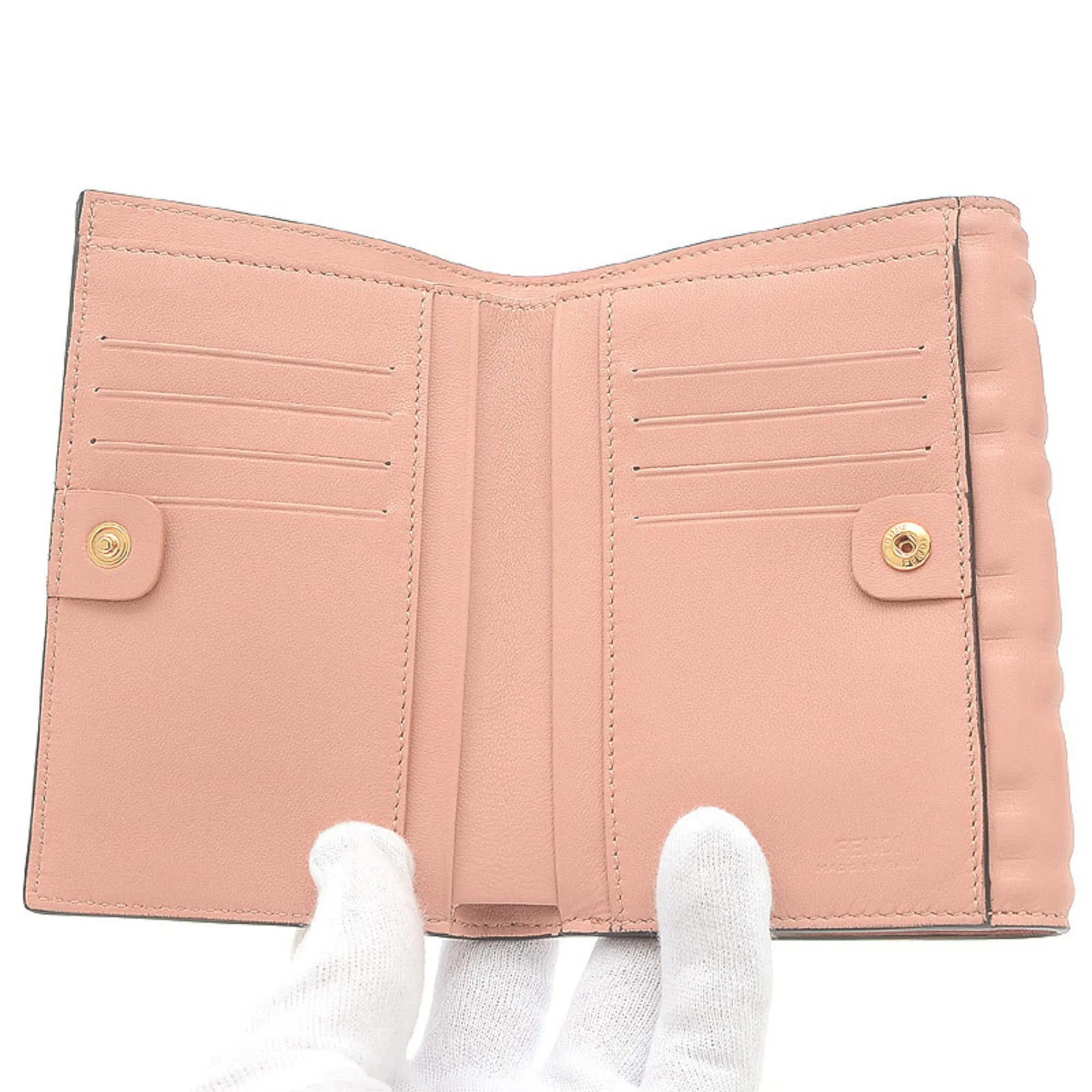 FENDI FF Embossed Medium Wallet W Hook Nappa Leather Pink 8M0419