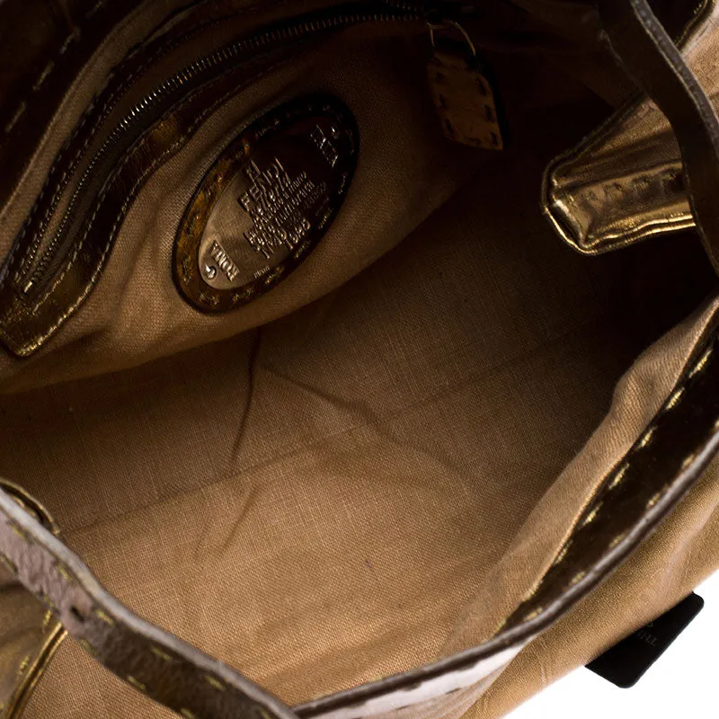 Fendi Gold Leather Selleria Villa Borghese Satchel