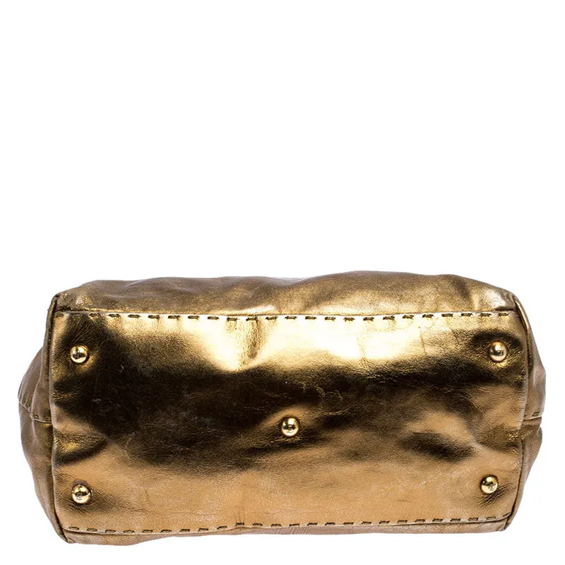 Fendi Gold Leather Selleria Villa Borghese Satchel