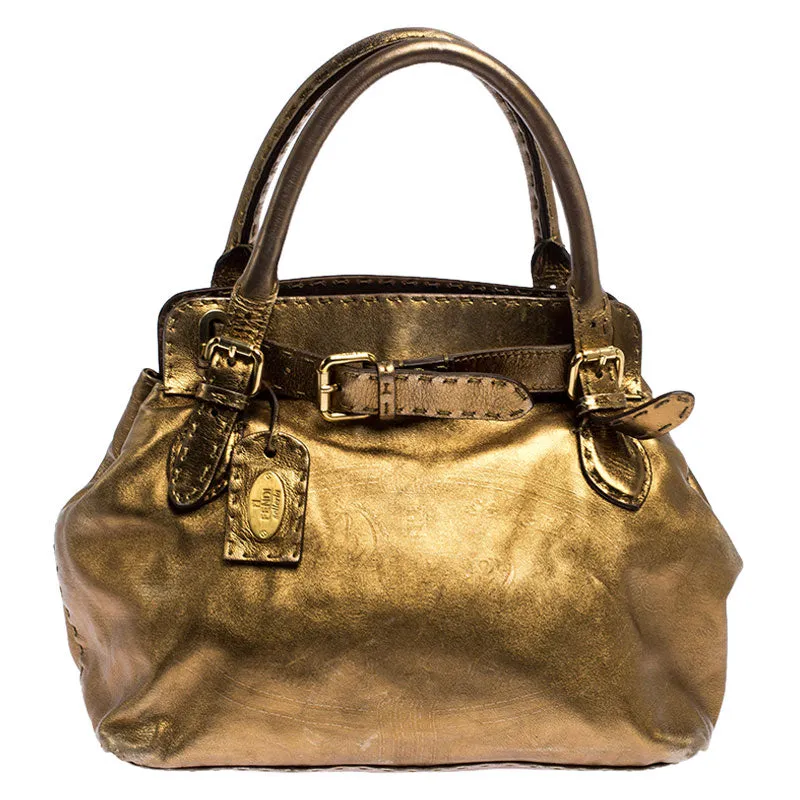 Fendi Gold Leather Selleria Villa Borghese Satchel
