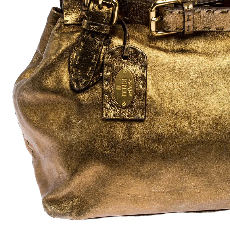 Fendi Gold Leather Selleria Villa Borghese Satchel