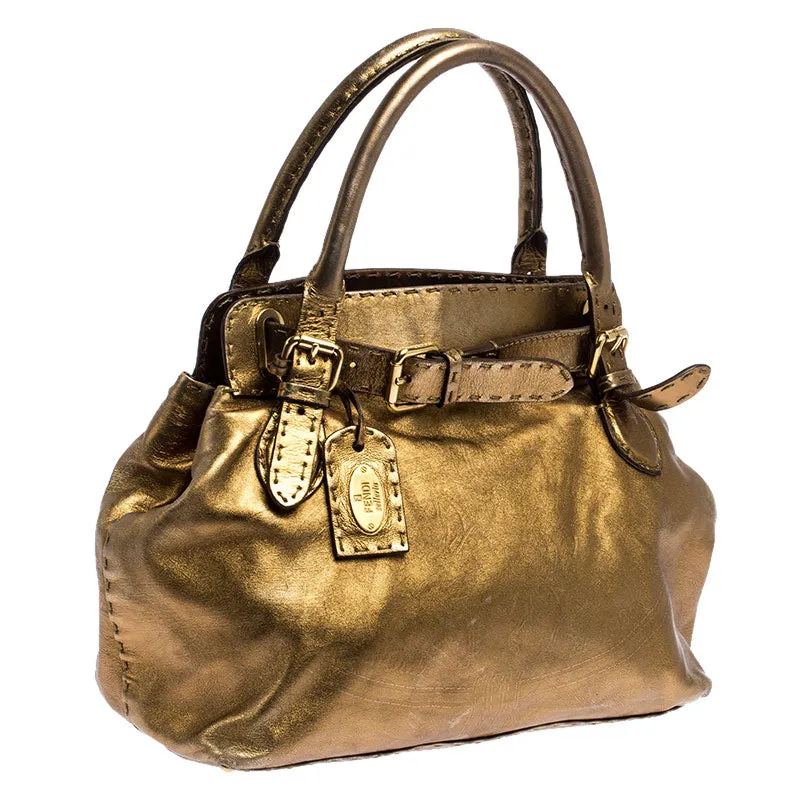 Fendi Gold Leather Selleria Villa Borghese Satchel