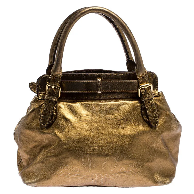 Fendi Gold Leather Selleria Villa Borghese Satchel