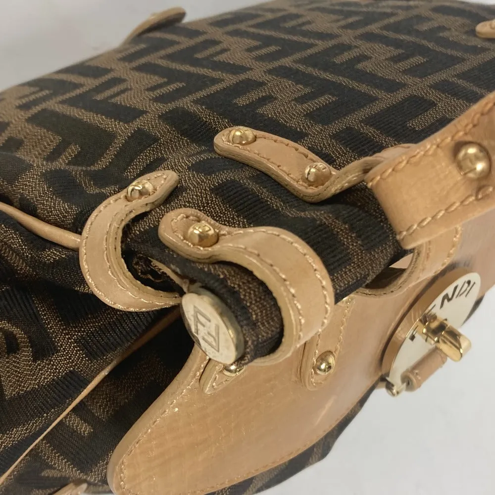 FENDI Handbag Leather / canvas Brown Turn lock Zucca