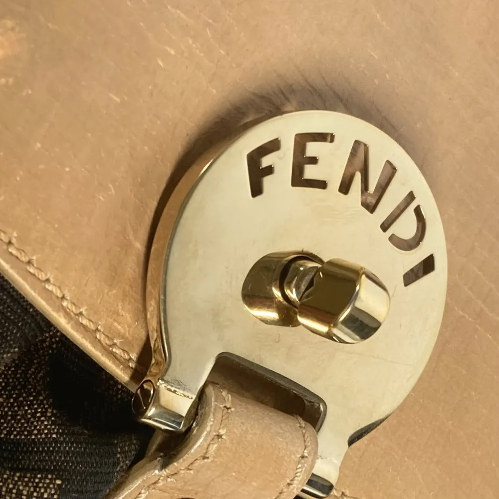FENDI Handbag Leather / canvas Brown Turn lock Zucca