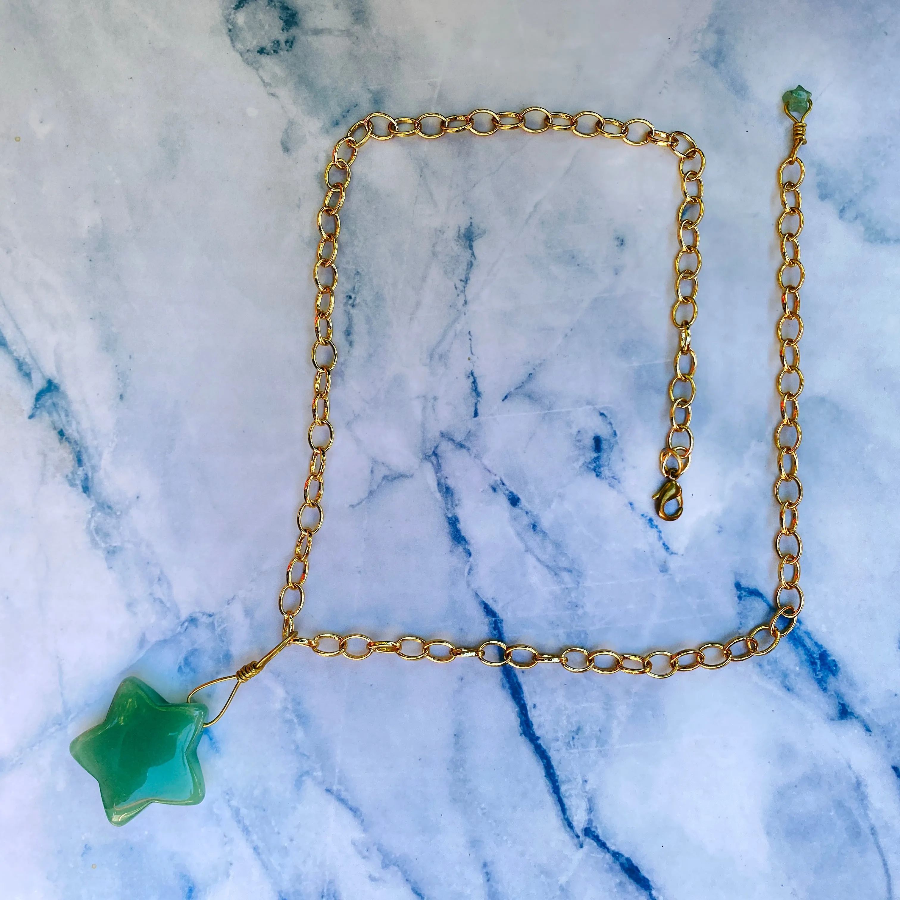 Green Aventurine Star on Brass Chain