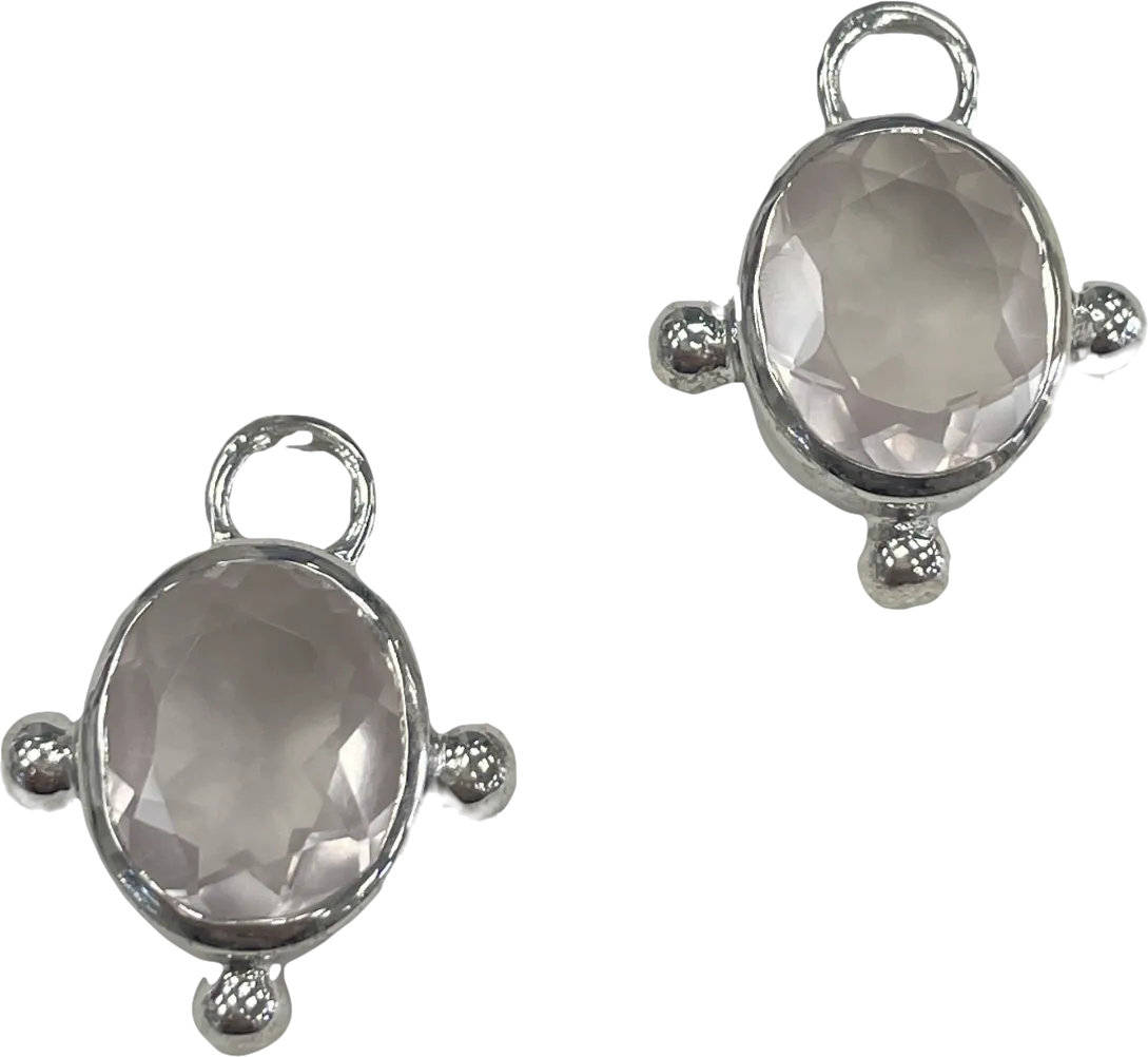 Heavenly London Silver /rose Quartz Oval Detachable Drops For Huggies/hoop Earrings