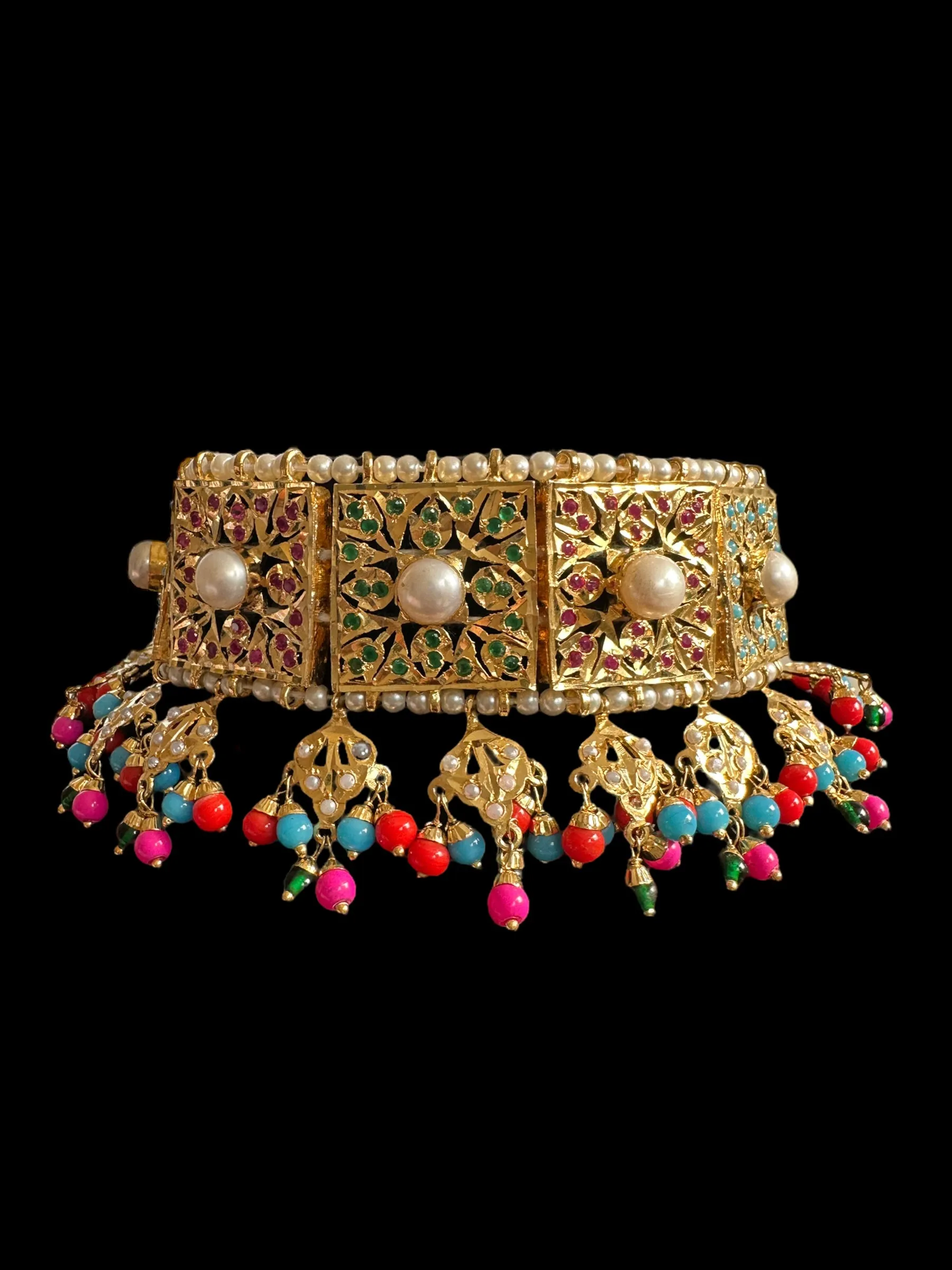 Navratan choker with earrings and Tika ( READY TO SHIP )