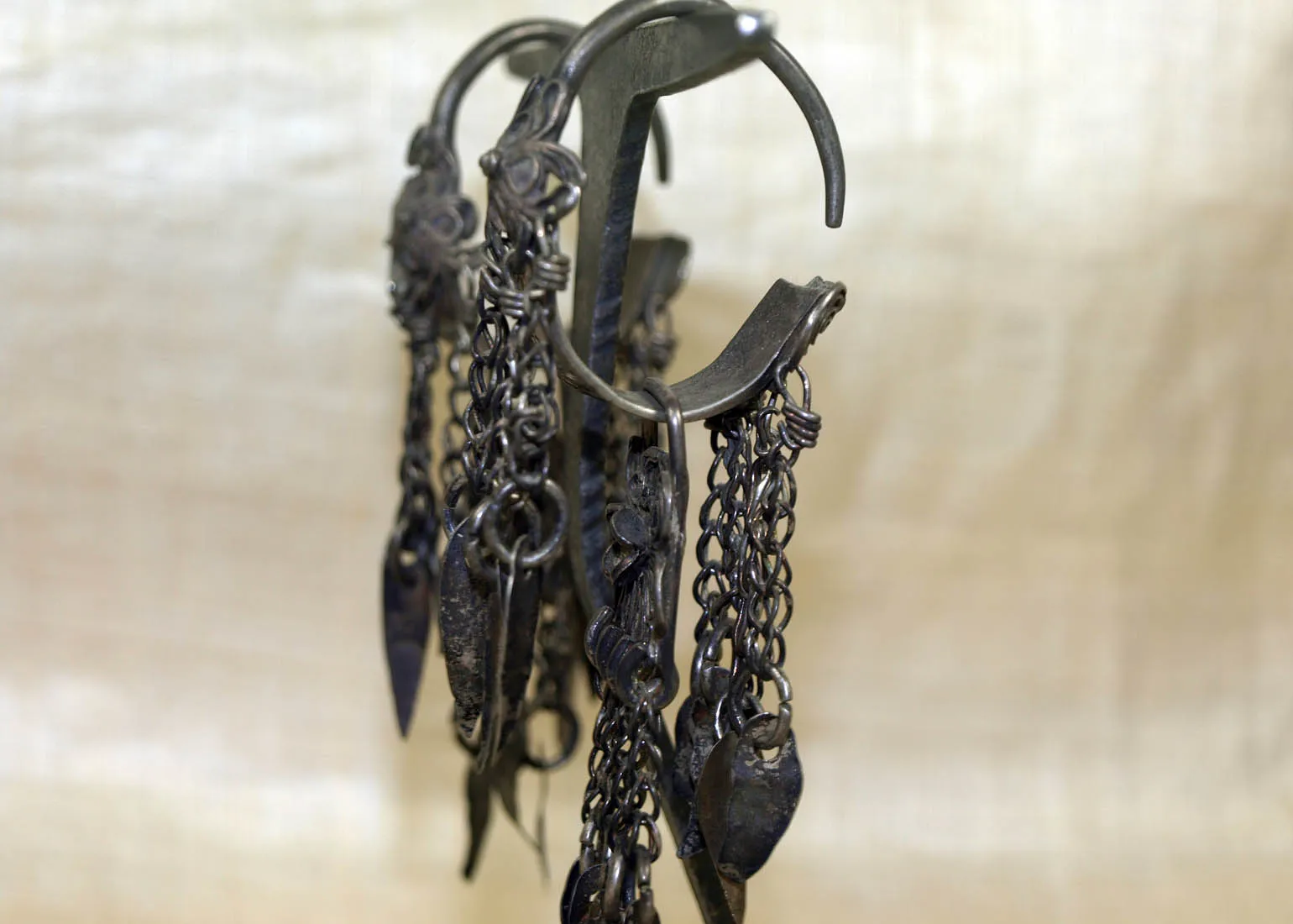 Pair of Fancy Antique Hmong Silver Earrings