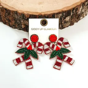 Sweet Candy Canes Beaded Earrings in Red/White