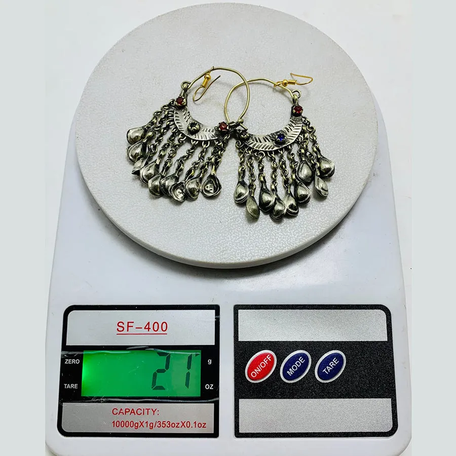 Vintage Silver Kuchi Earrings With Long Tassels