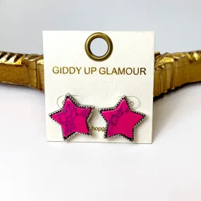 Western Star Faux Stone Post Earrings in Fuchsia Pink